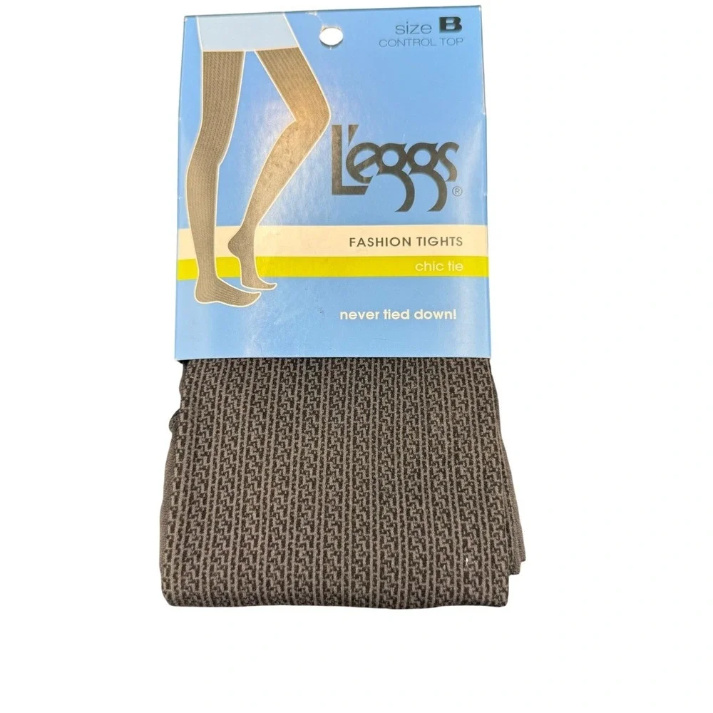L'eggs Fashion Tights Chic Tie Grey Dark Academia Black Control Top Size B 93915